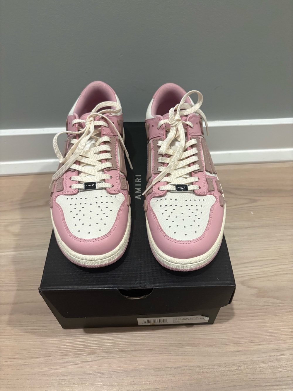 AMIRI Pink and White Low-Top Sneakers with Cream Laces